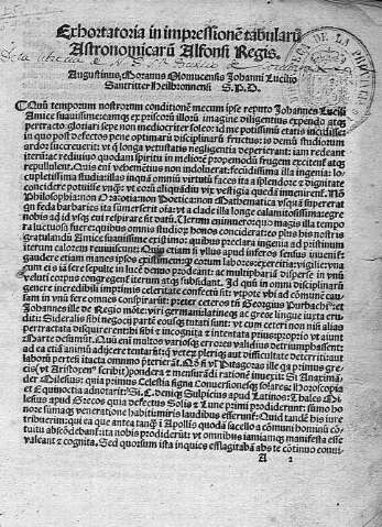 [Exhortatoria in impressionem tabularum Astronomicarum Alfonsi Regis] A 2