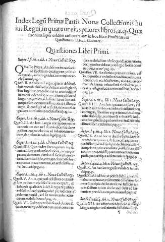 Index Legu~ Primae Partis Nouae Colletionis huius Regni