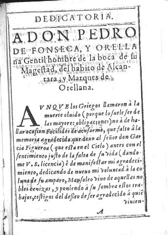 Dedicatoria a Don Pedro de Fonseca