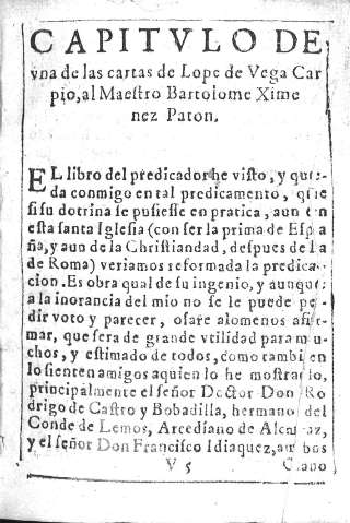 Capitvlo de una del las cartas de Lope de Vega Carpio...