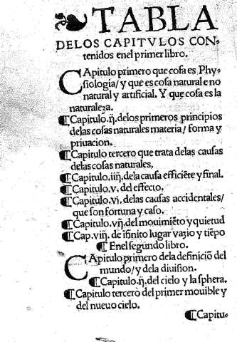 Tabla delos capitulos contenidos enel primer libro