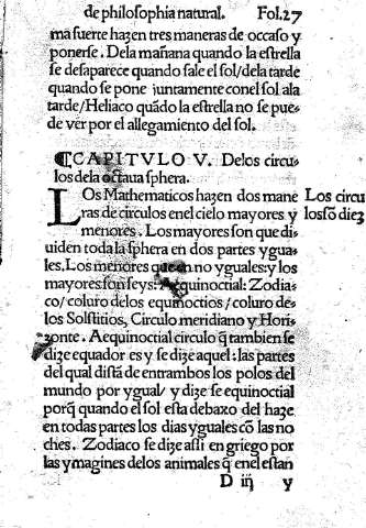 Capitulo V. Delos circulos dela octava Sphera