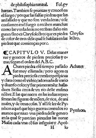 Capitulo V. Delas maneras y generos de piedras preciosas y otras segun el orden del A.B.C.
