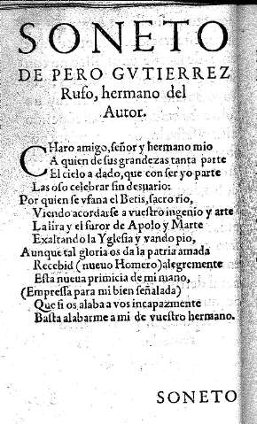 Soneto de Pedro Gvtierrez Rufo, hermano del Autor