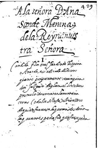 A la señora D. Ana sande Maninas dela Reynanuestra Señora