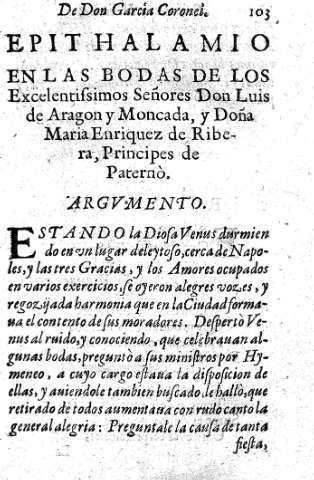Epithalamo en las Bodas de los Excelentissimos...