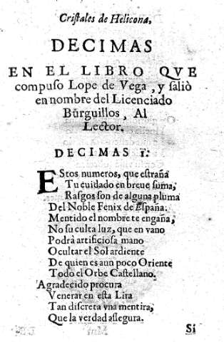 Decimas en el libro qve compuso Lope de Vega...