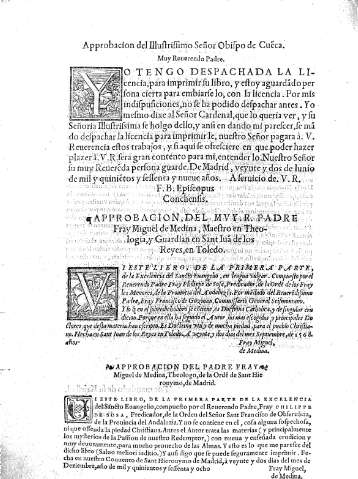 Approbación del Illustrissmo Señor Obispo de Cueca.