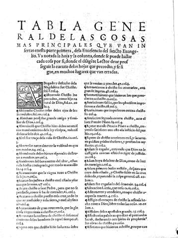 Tabla general de las cosas más principales que van insertas en esta parte primera, ...