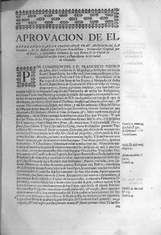 Aprovacion de el reverendo padre predicador fray Antonio de la Tornera 