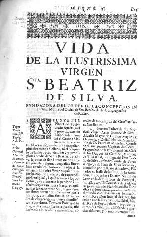 Vida de la ilvstrissima virgen Sta Beatriz de Silva       