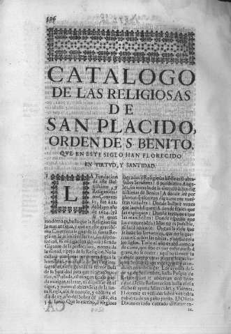 Catalogo de las religiosas de San Placido, Orden de S Benito    