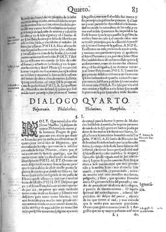 Dialogo qvarto. Polycronio. Philalethes. Philotimo. Pamphilo.         