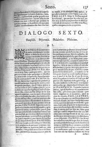 Dialogo sexto. Pamphilo. Polycronio. Philalethes. Philotimo.  