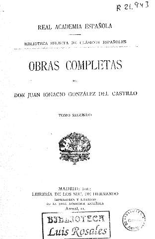 Obras completas de don Juan Ignacio del Castillo. Tomo Segundo 