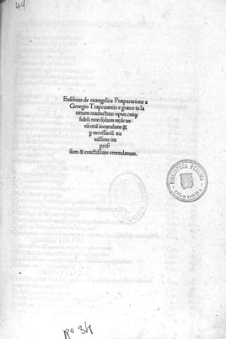 [Eusebius De evangeliga Praeparatione...]
