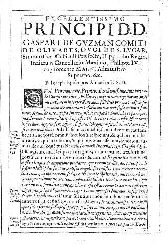 Excellentissimo Principid. D. D. Gaspari de Guzman Comiti de Olivares, Duci de S. Lucar...