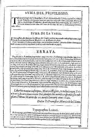 Suma del privilegio. Suma de la tassa. Errata.