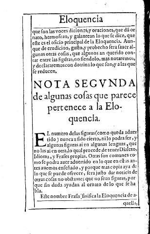 Nota segvnda. de algunas cosas que parece pertenece a la Eloquencia      