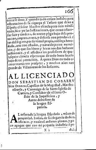 Al licenciado Don Sebastian de Cobarrvbias Orozco ... Autor del tesoro de la lengua Española         