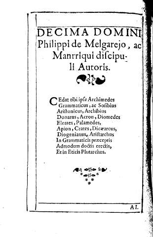 Decima domini Philippi de Melgarejo, ac Manrrique discipuli Autoris       