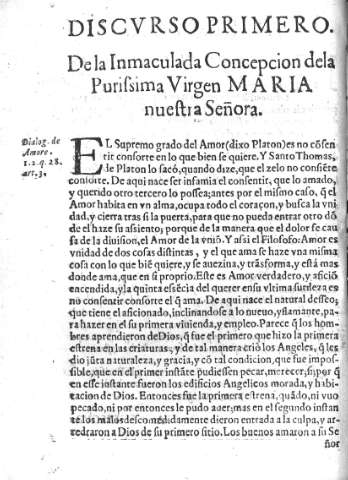 Discvrso primero. De la Inmaculada Concepcion de la Purissima Virgen Maria nuestra Señora