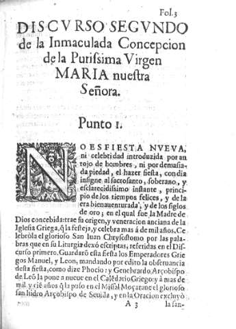 Discurso Segundo de la Inmaculada Concepcion de la Purissima Virgen Maria nuestra Señora. Punto I   