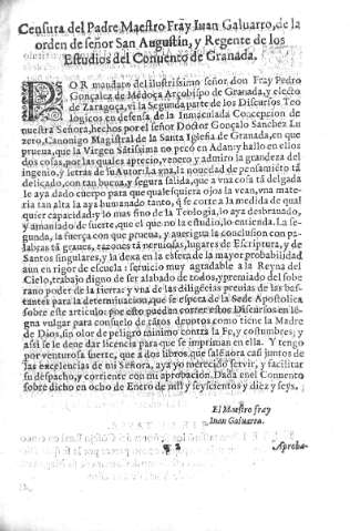 Censura del Padre Maestro Fray Juan Galuarro