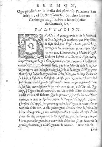 Sermon que predico en la fiesta del glorioso Patriarca San Ioseph, el Doctor Gonçalo Sanchez Luzero, Canonigo magistral de la santa Iglesia de Granada           