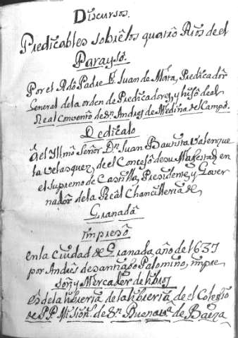 Discursos Predicables sobrêlos quatrô Ríos de el Paraysô      