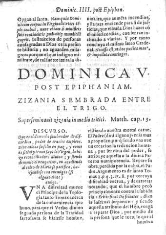 Dominica V post Epiphaniam. Zizania sembrada entre el trigo