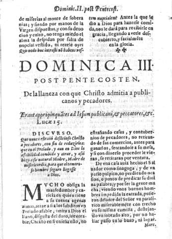 Dominica III post Pentecosten. De la llaneza con que Christo admitia a publicanos y pecadores