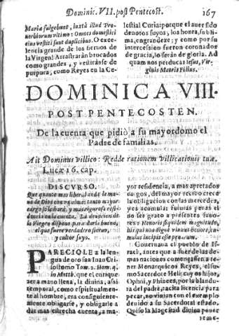 Dominica VIII post Pentecosten. De la cuenta que pidiò a su mayordomo el Padre de familias  