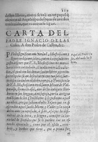 Carta del Padre Ignacio de las Casas. A Don Pedro de Castro.
