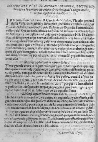 Censura del P.M. Fr. Antonio de Mota...