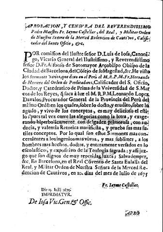 Aprobacion y censura del Reverendissmo...