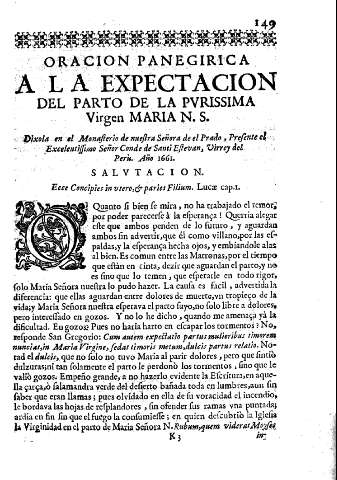 Oracion panegirica a la expectacion del parto de la purissima Virgen Maria N.S.