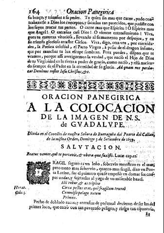 Oracion panegirica a la colocacxion de la imagen de N.S. de Guadalupe