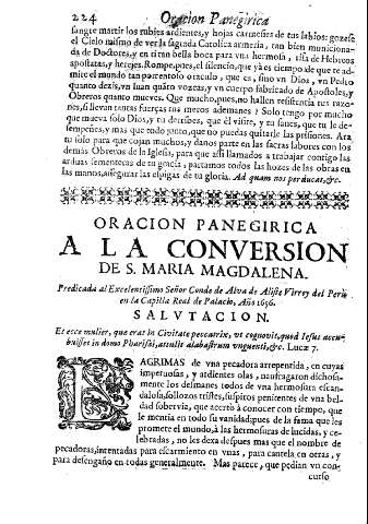 Oracion panegirica a la conversion de S, Maria Magdalena