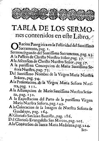 Tabla de los sermones contenidos en este libro.