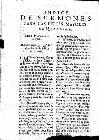Indice de Sermones para las Ferias Mayores de Qvaresma