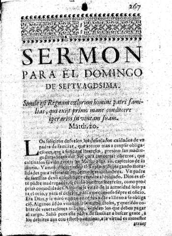 Sermon para el Domingo de Septvagdsima