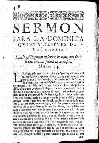 Sermon para la Dominica qvinta despves de la Epifania