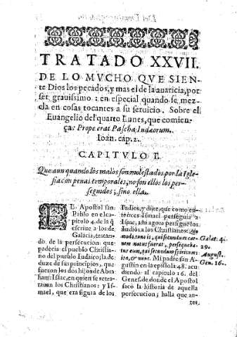 Tratado XXVII. De lo mvcho qve siente Dios los pecados y mas el de la auaricia