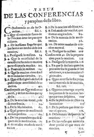 Tabla de las Conferencias y paraphos deste libro