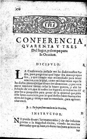 Conferencia qvarenta y tres. Del lugar, y tiempo para la Oracion