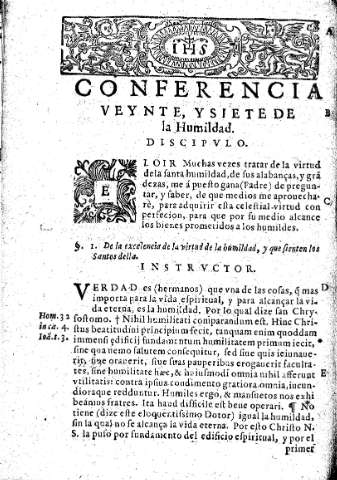 Conferencia veynte y siete. De la Humildad
