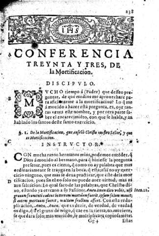 Conferencia treynta y tres. De la Mortificación