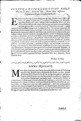 Censvra reverendissimi patris Matthei de Moia, Societatis Iesu