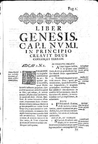 Liber Genesis. Cap.I. Nvm.I. In principio creavit Deus coelum et terram